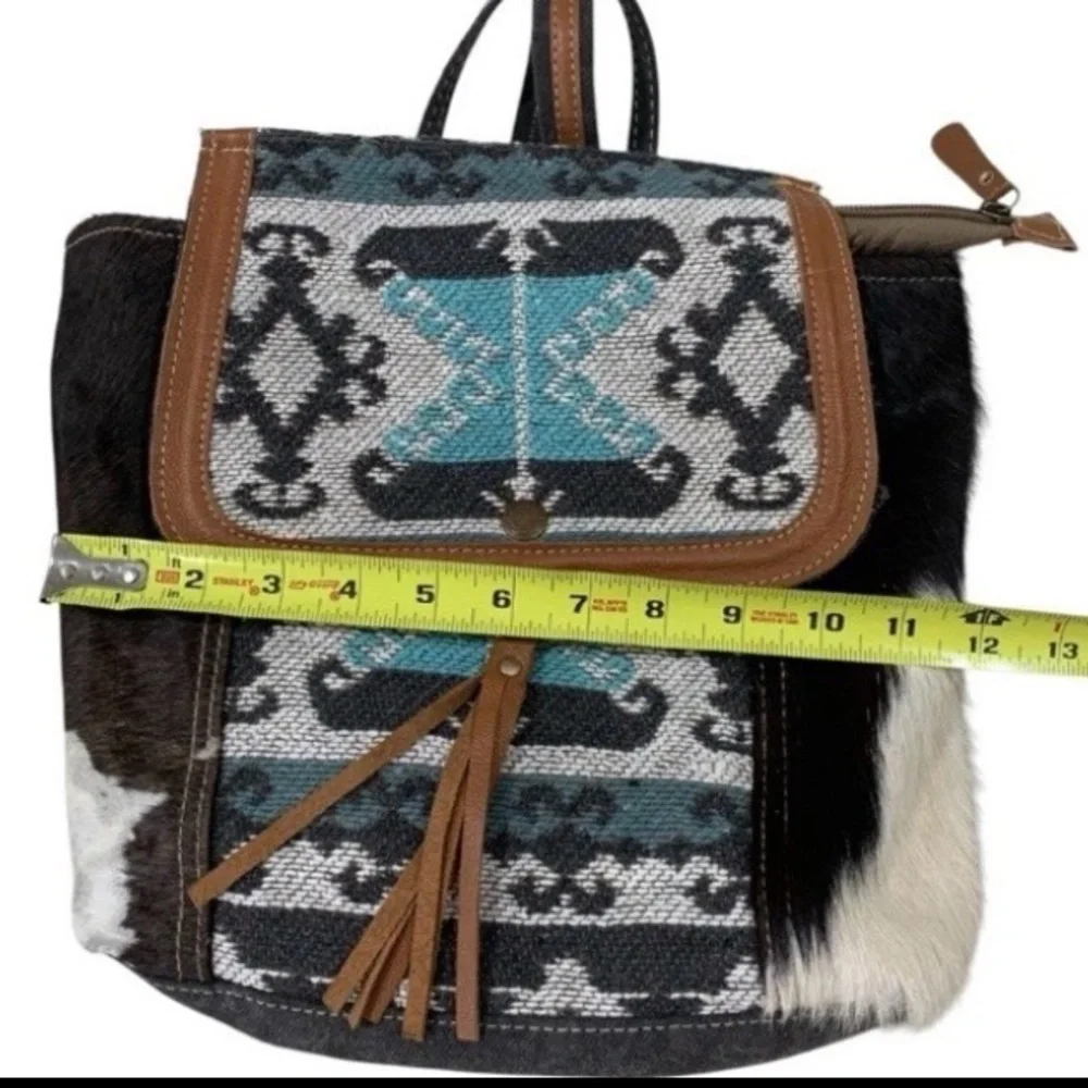Myra Tapestry & Leather Cowhide Hair BACKPACK HANDBAG‎ 12x13